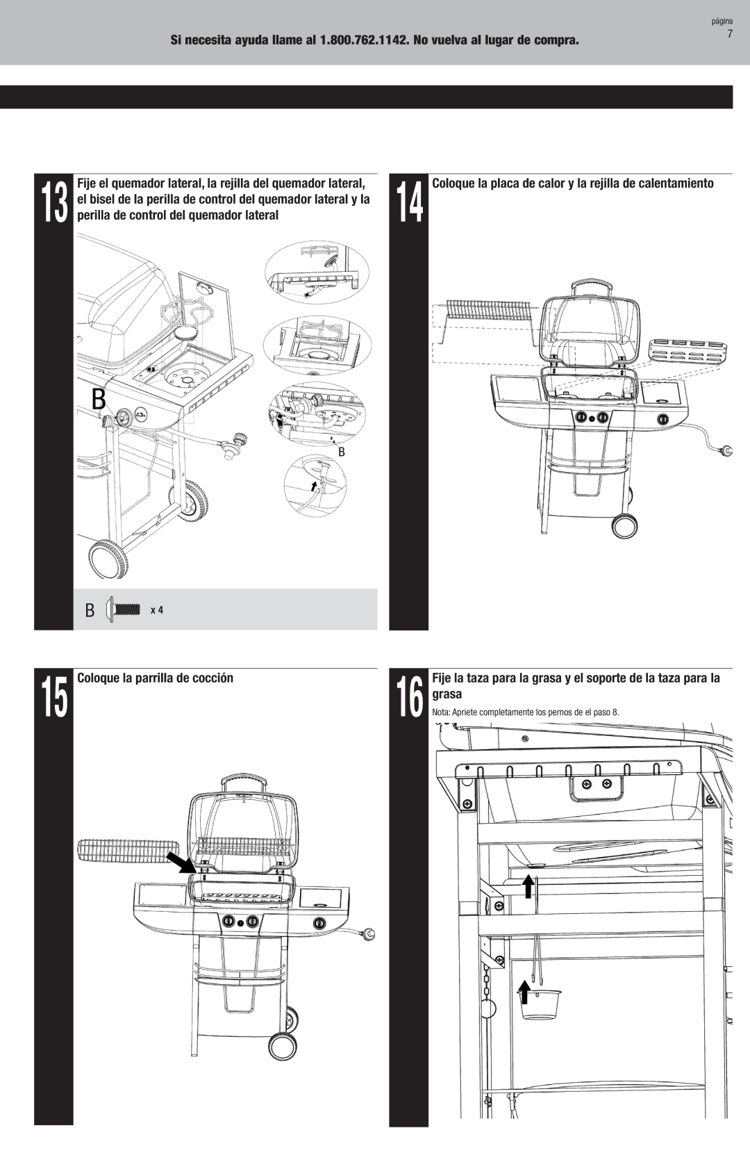 Blue Rhino GBC9129M owner manual Grasa, Nota Apriete completamente los pernos de el paso 