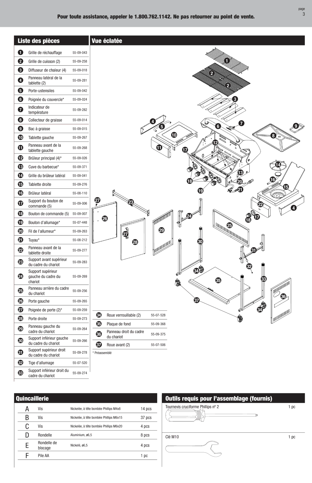 Blue Rhino GBC956W1NG-C owner manual Vue éclatée, Quincaillerie, Outils requis pour l’assemblage fournis 