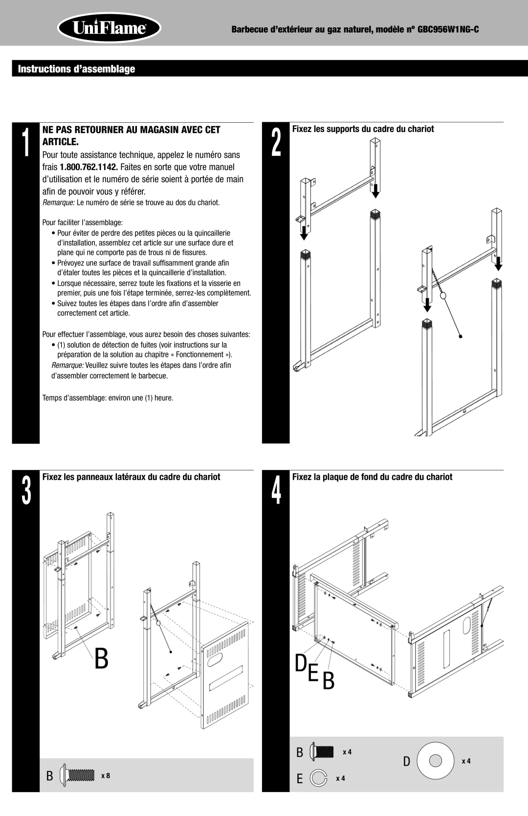 Blue Rhino GBC956W1NG-C owner manual Instructions d’assemblage, Fixez les supports du cadre du chariot 