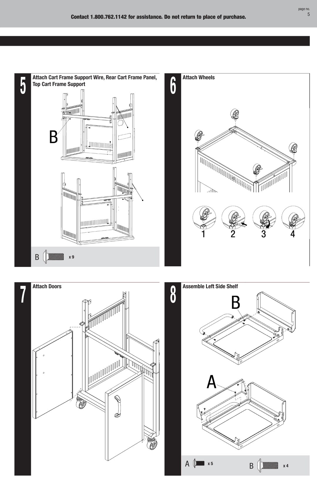 Blue Rhino GBC956W1NG-C owner manual Top Cart Frame Support Attach Doors Assemble Left Side Shelf 