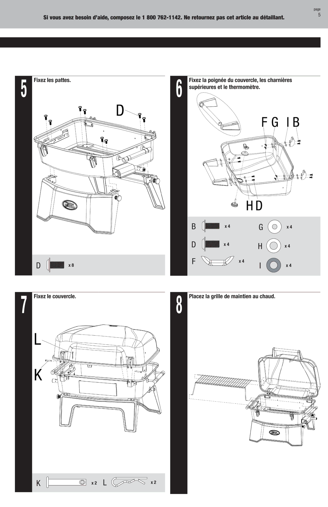 Blue Rhino GBT9080L owner manual Supérieures et le thermomètre, Placez la grille de maintien au chaud 