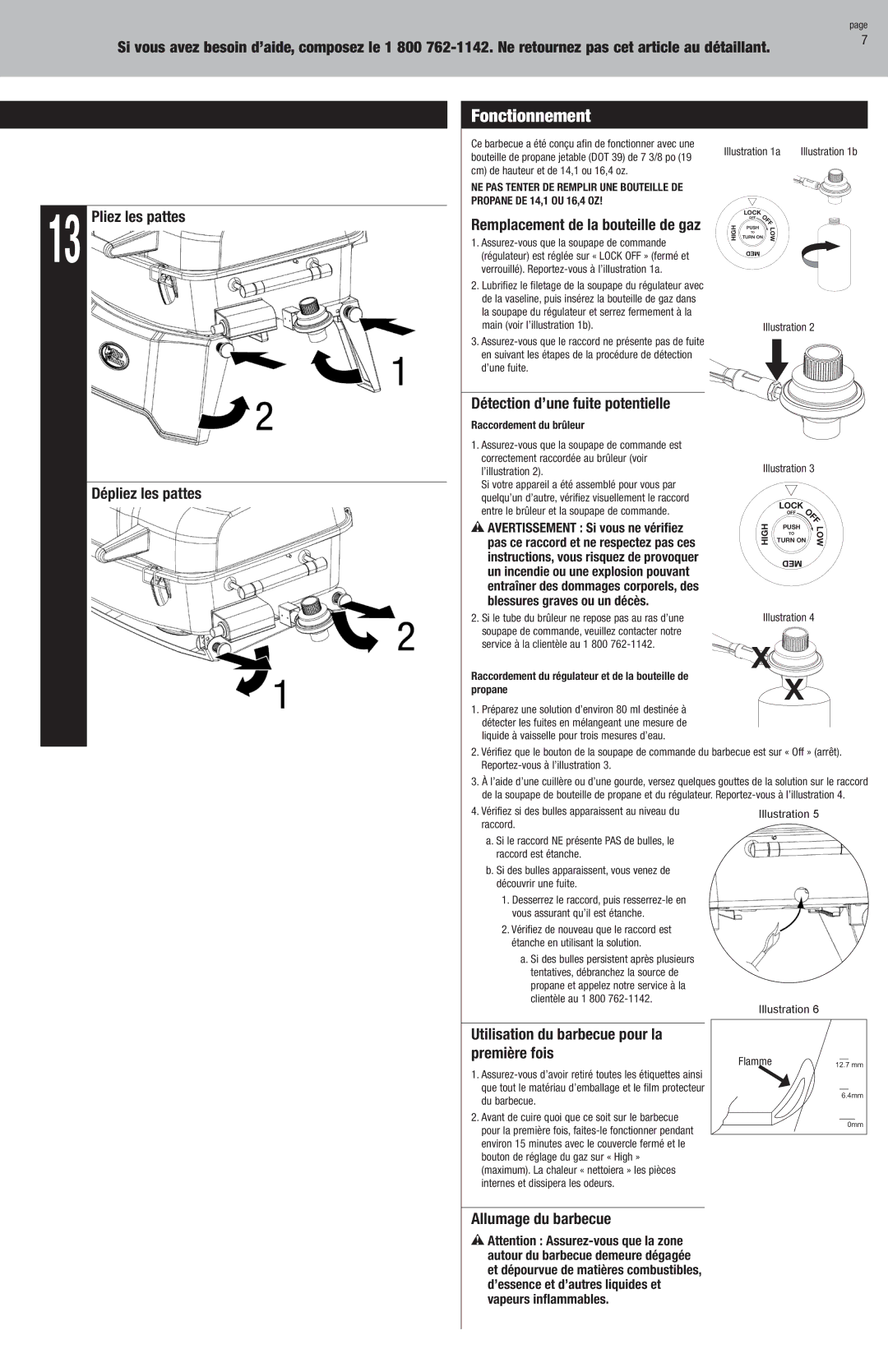 Blue Rhino GBT9080L owner manual Fonctionnement, Pliez les pattes Dépliez les pattes, Détection d’une fuite potentielle 