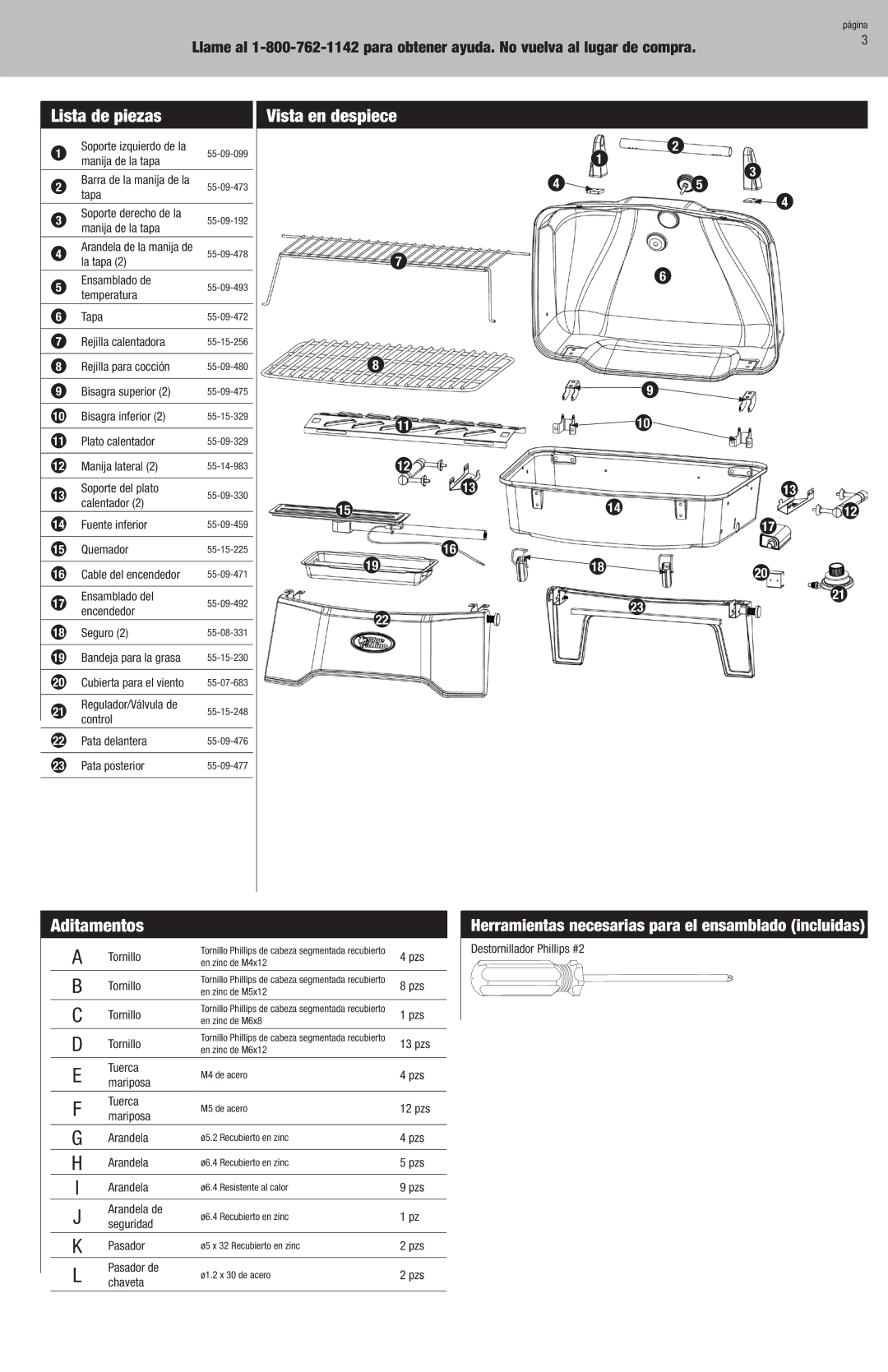 Blue Rhino GBT9080L owner manual Lista de piezas, Vista en despiece, Aditamentos 