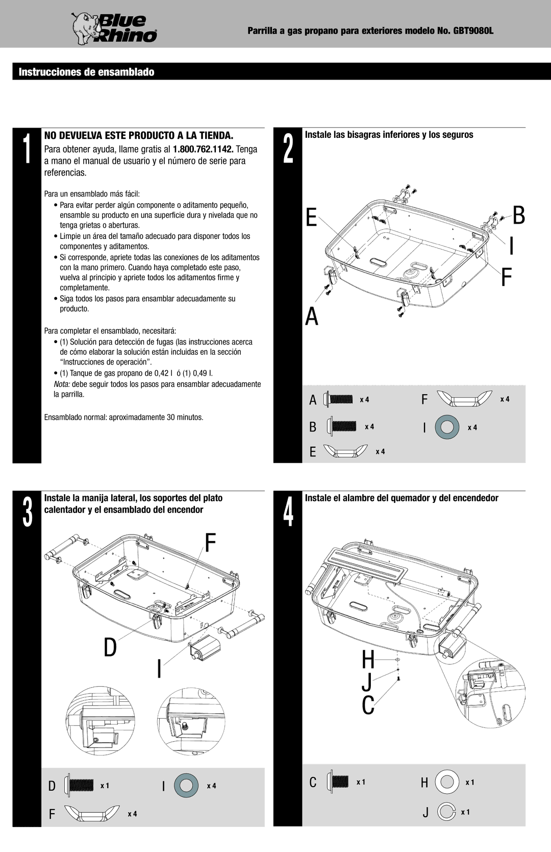 Blue Rhino GBT9080L owner manual Instrucciones de ensamblado, Instale las bisagras inferiores y los seguros 