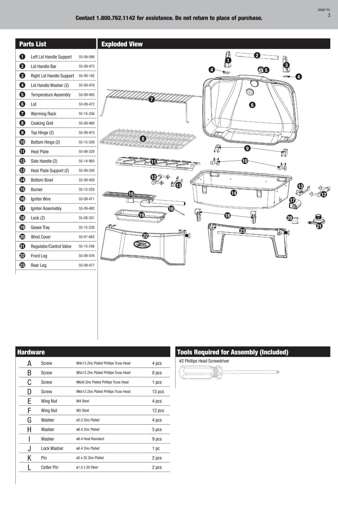 Blue Rhino GBT9080L owner manual Parts List, Exploded View, Hardware, Tools Required for Assembly Included 