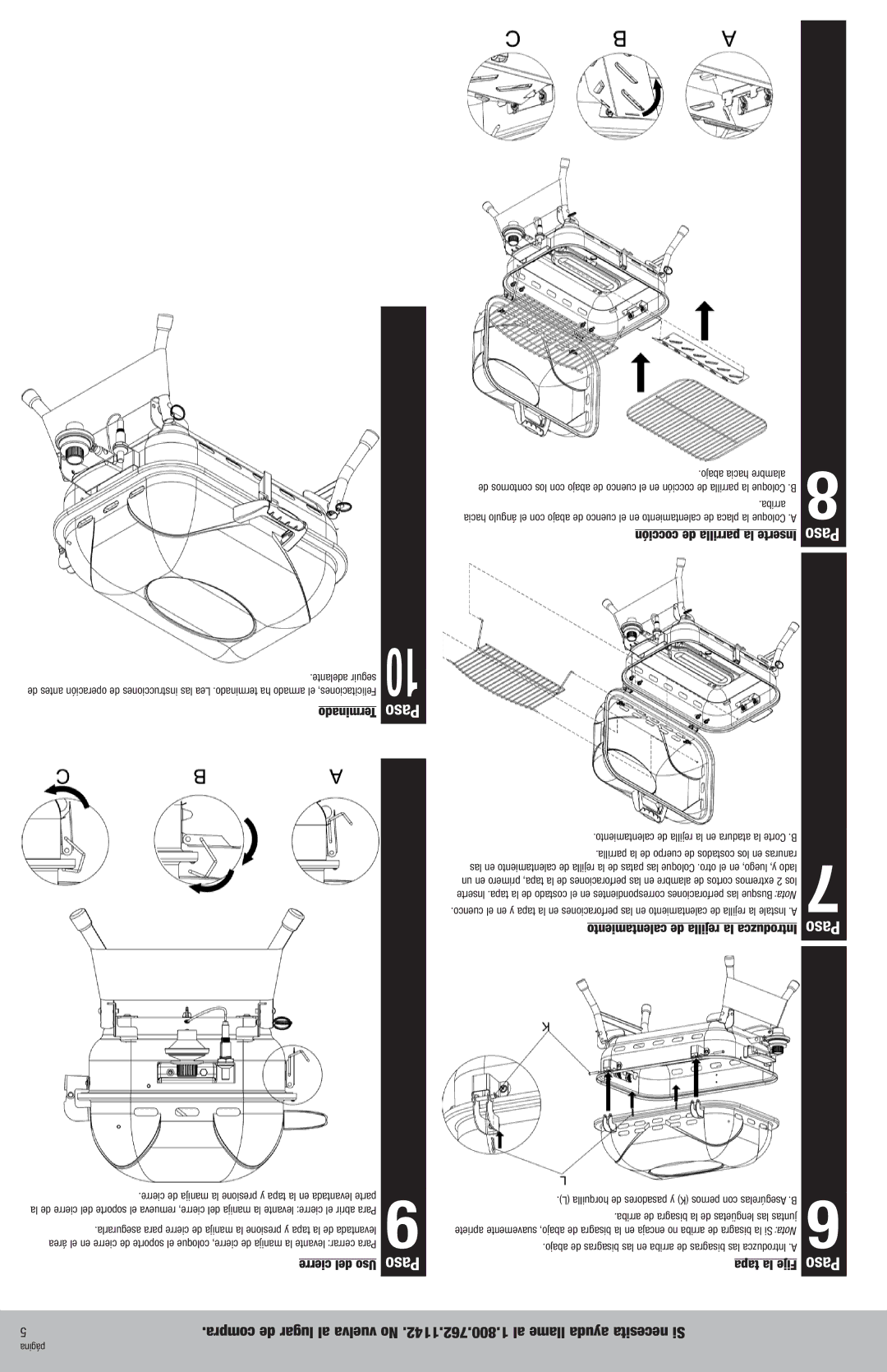 Blue Rhino NBC1218G owner manual Terminado, Cierre del Uso, Arriba, Cocción de parrilla la Inserte 