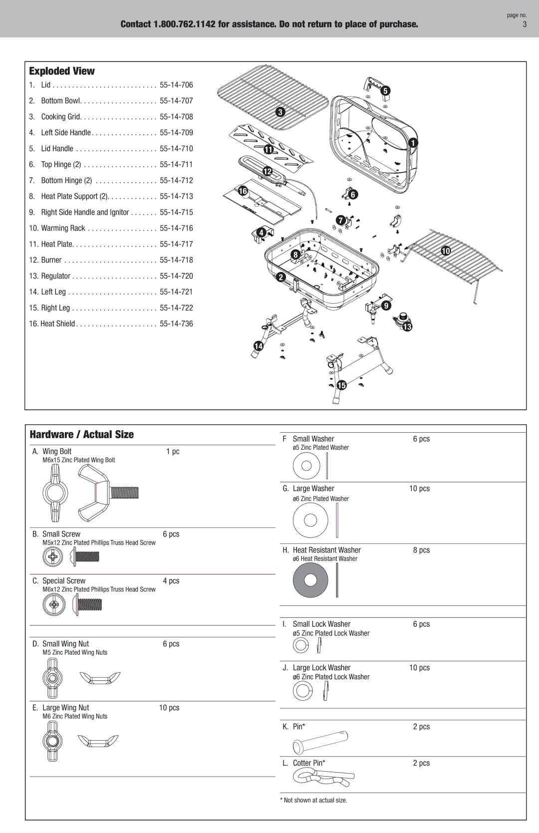 Blue Rhino NBC1218G owner manual Exploded View, Hardware / Actual Size 