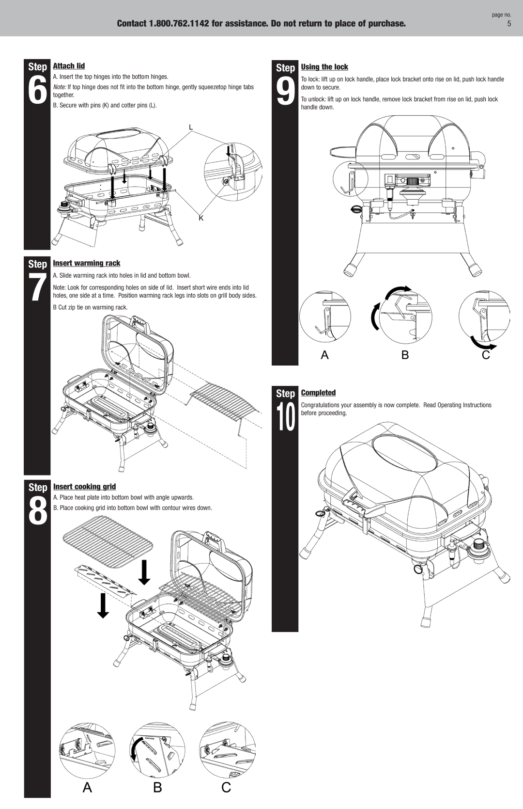 Blue Rhino NBC1218G owner manual Attach lid, Insert warming rack, Using the lock, Insert cooking grid, Completed 