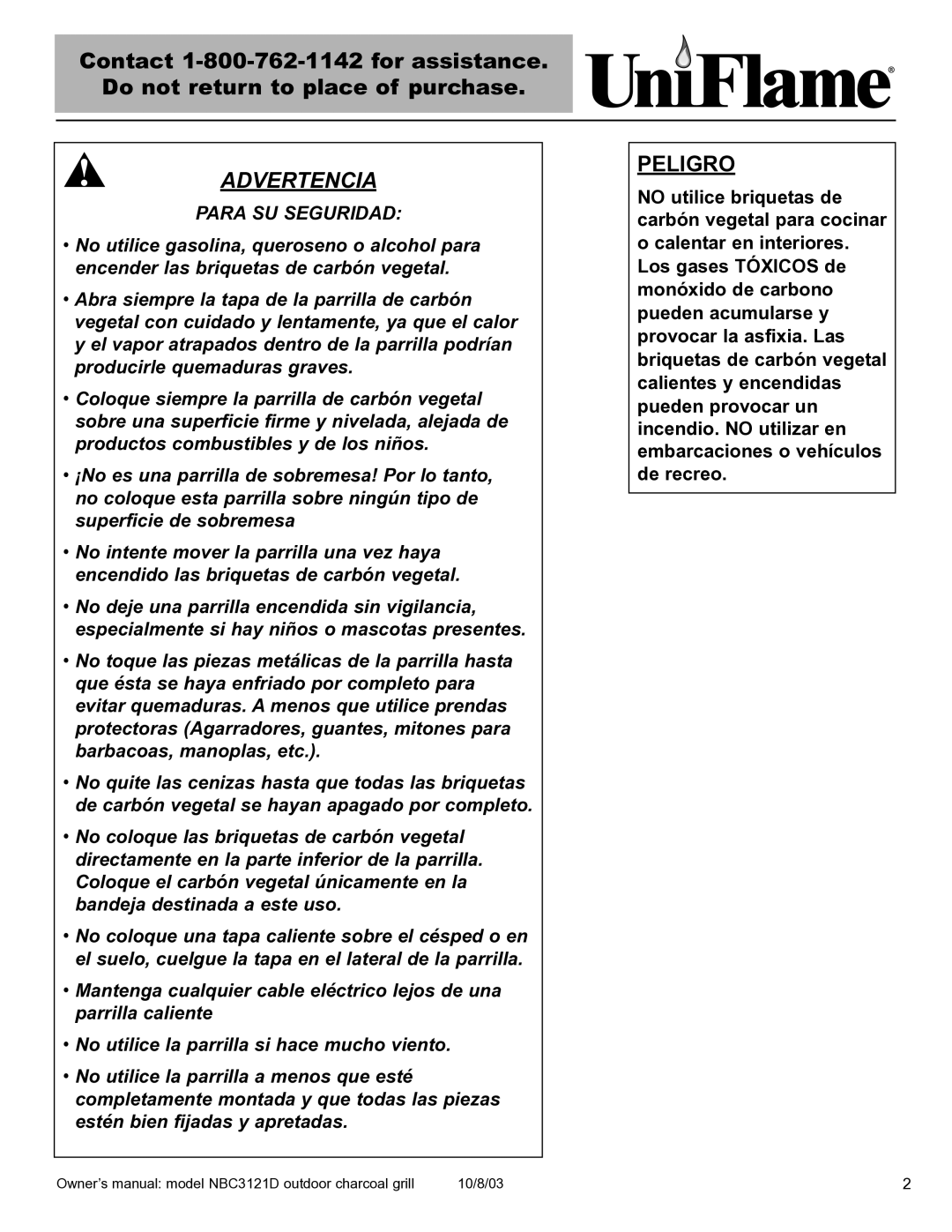 Blue Rhino NBC3121D owner manual Advertencia 