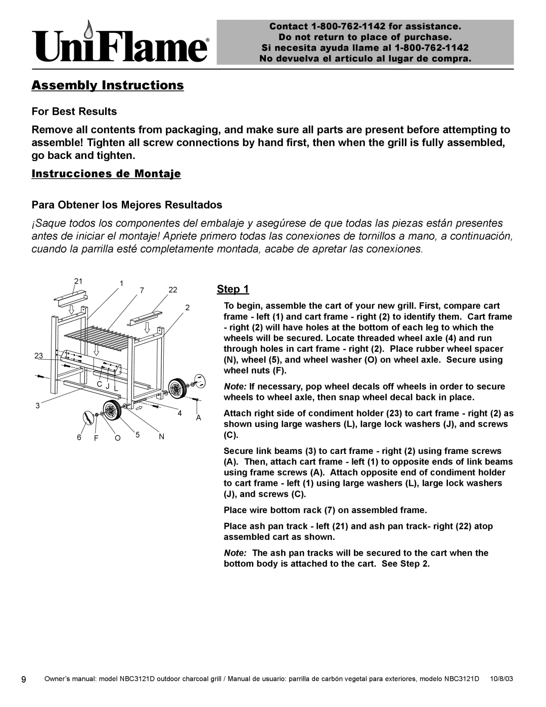 Blue Rhino NBC3121D Assembly Instructions, For Best Results, Instrucciones de Montaje Para Obtener los Mejores Resultados 