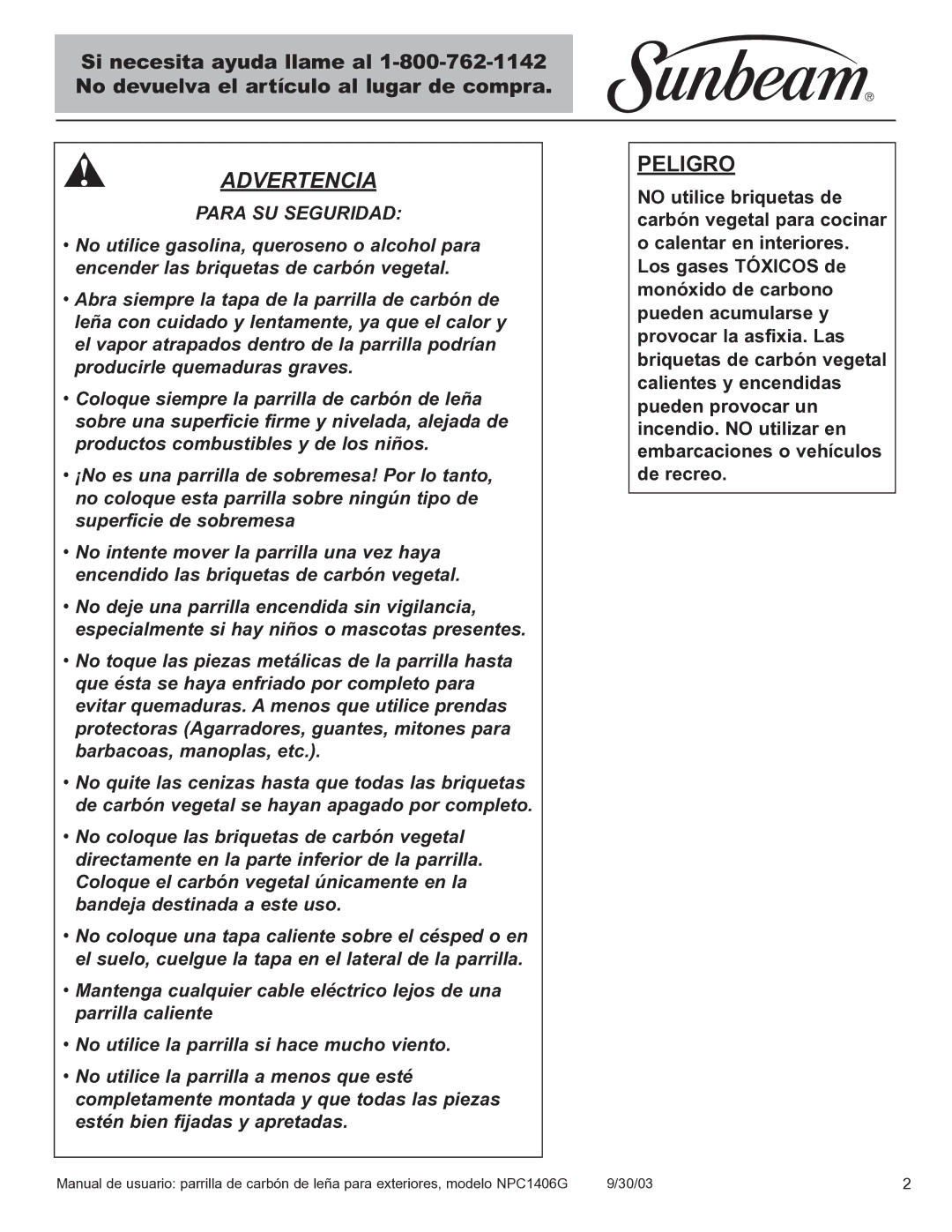 Blue Rhino NPC1406G owner manual Advertencia 