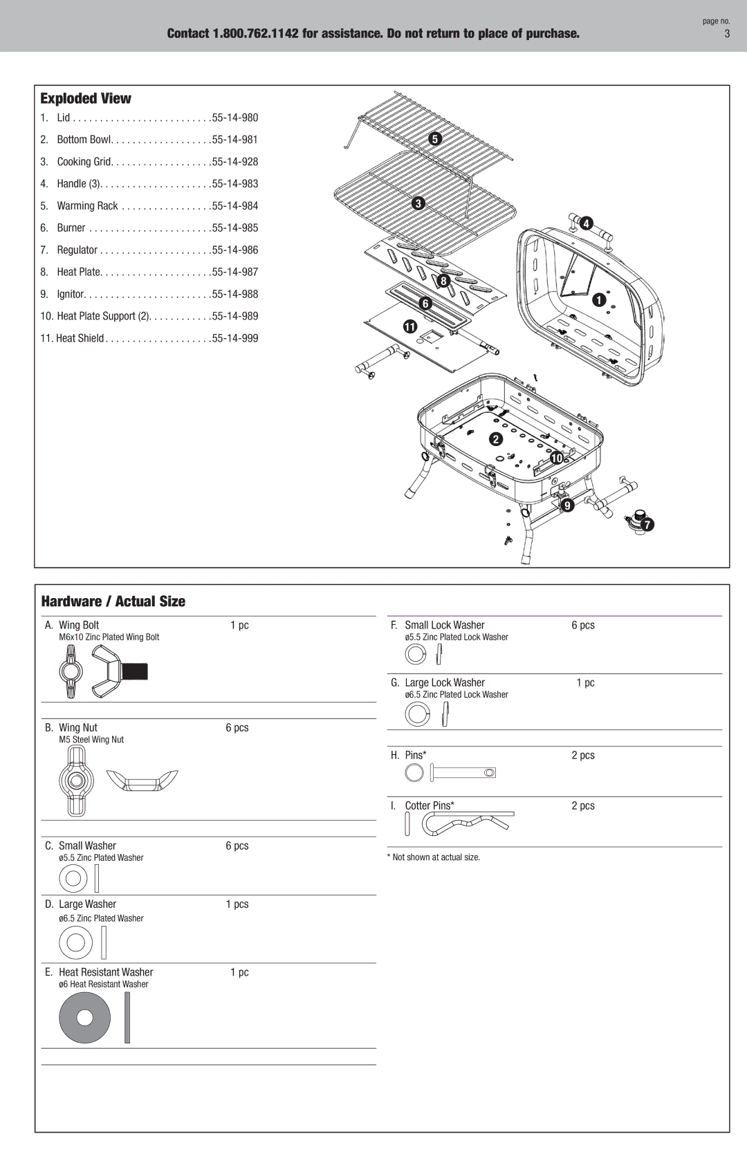 Blue Rhino NPG2301-C owner manual Exploded View, Hardware / Actual Size 