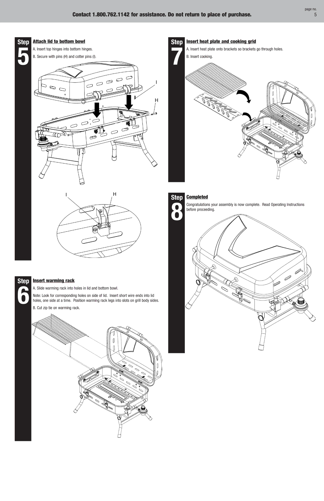 Blue Rhino NPG2301-C Attach lid to bottom bowl, Insert warming rack, Insert heat plate and cooking grid, Completed 