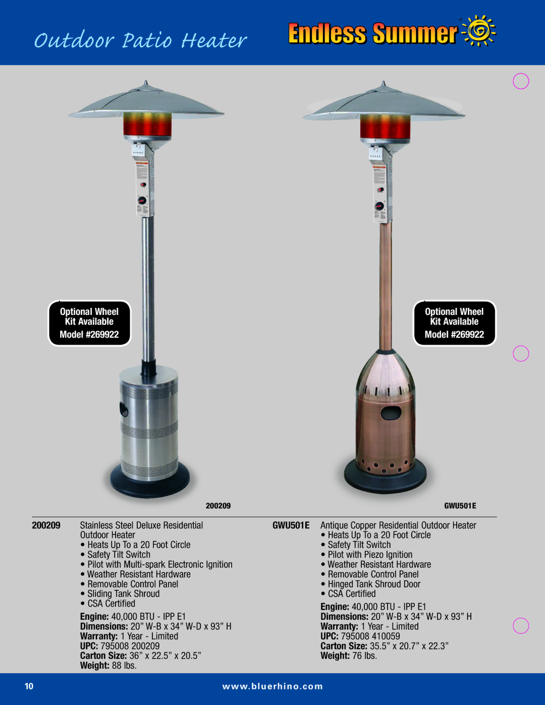 Blue Rhino Outdoor Lighting manual 200209, Weight 76 lbs, Weight 88 lbs 