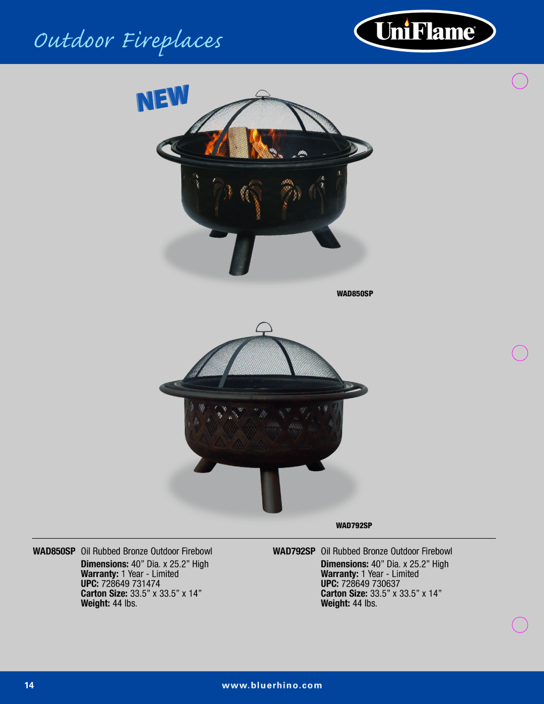 Blue Rhino Outdoor Lighting manual Outdoor Fireplaces, Weight 44 lbs 