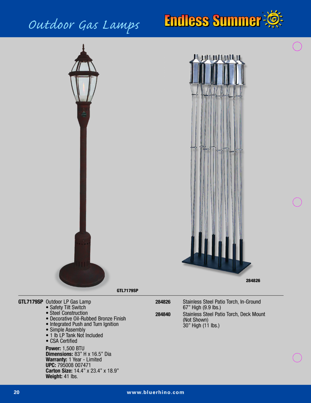 Blue Rhino Outdoor Lighting manual Outdoor Gas Lamps, Weight 41 lbs 