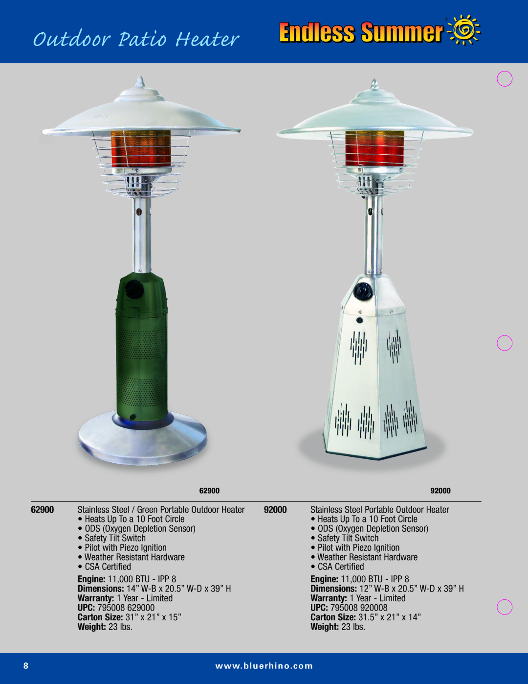 Blue Rhino Outdoor Lighting manual Outdoor Patio Heater, 92000, Weight 23 lbs 