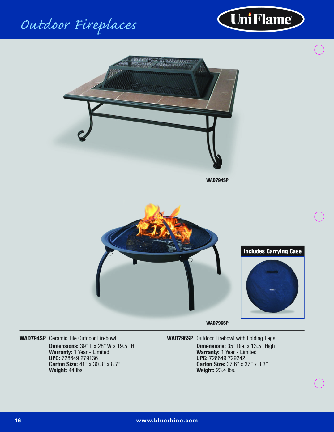 Blue Rhino Outdoor Lighting manual Outdoor Fireplaces, Includes Carrying Case, WAD794SP Ceramic Tile Outdoor Firebowl 