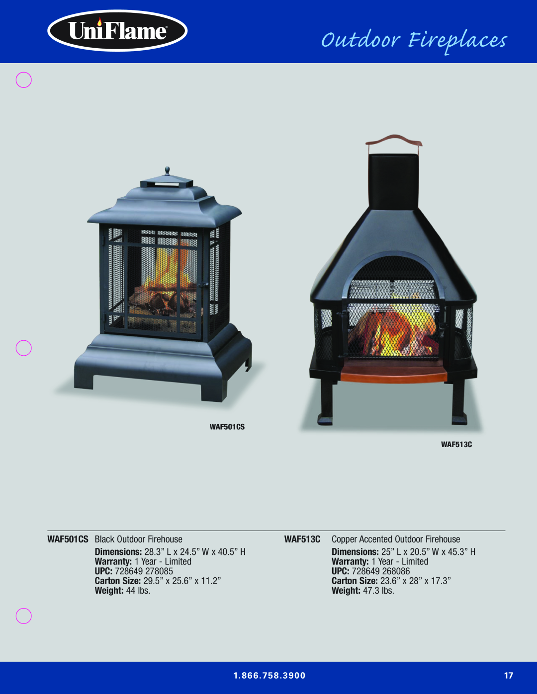 Blue Rhino Outdoor Lighting manual Outdoor Fireplaces, WAF501CS Black Outdoor Firehouse 