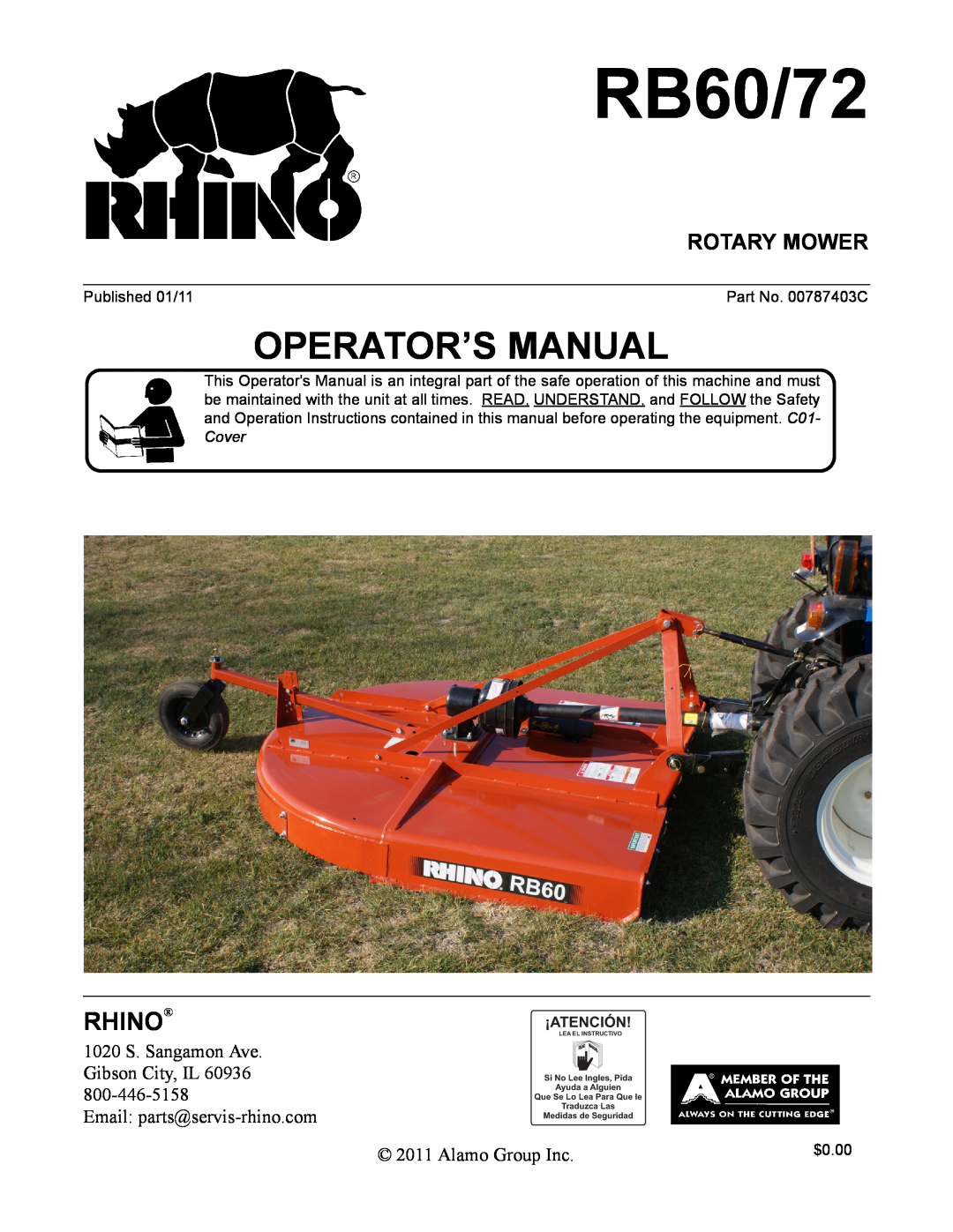 Blue Rhino RB60/72 manual Rhino, Rotary Mower, Operator’S Manual 