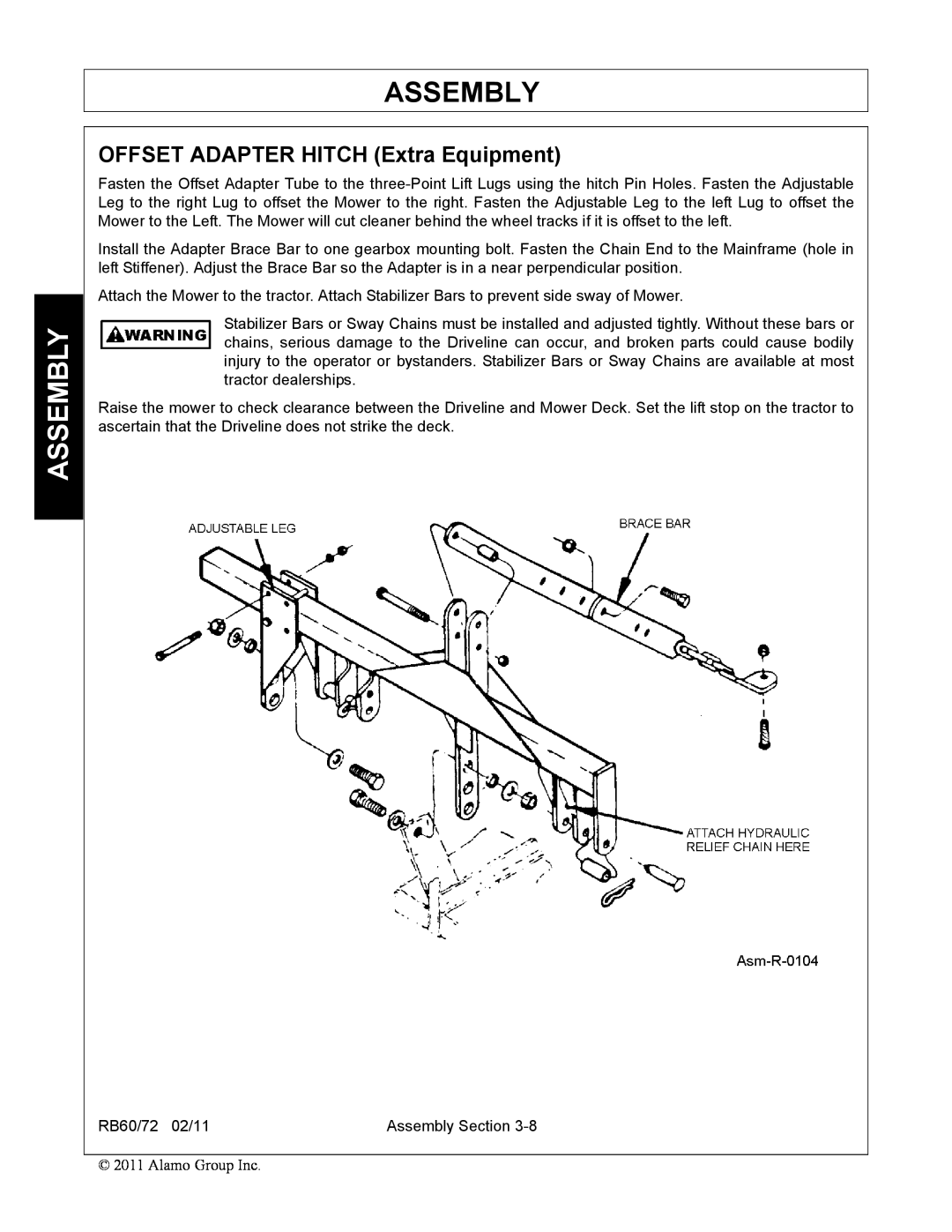 Blue Rhino RB60/72 manual OFFSET ADAPTER HITCH Extra Equipment, Assembly 