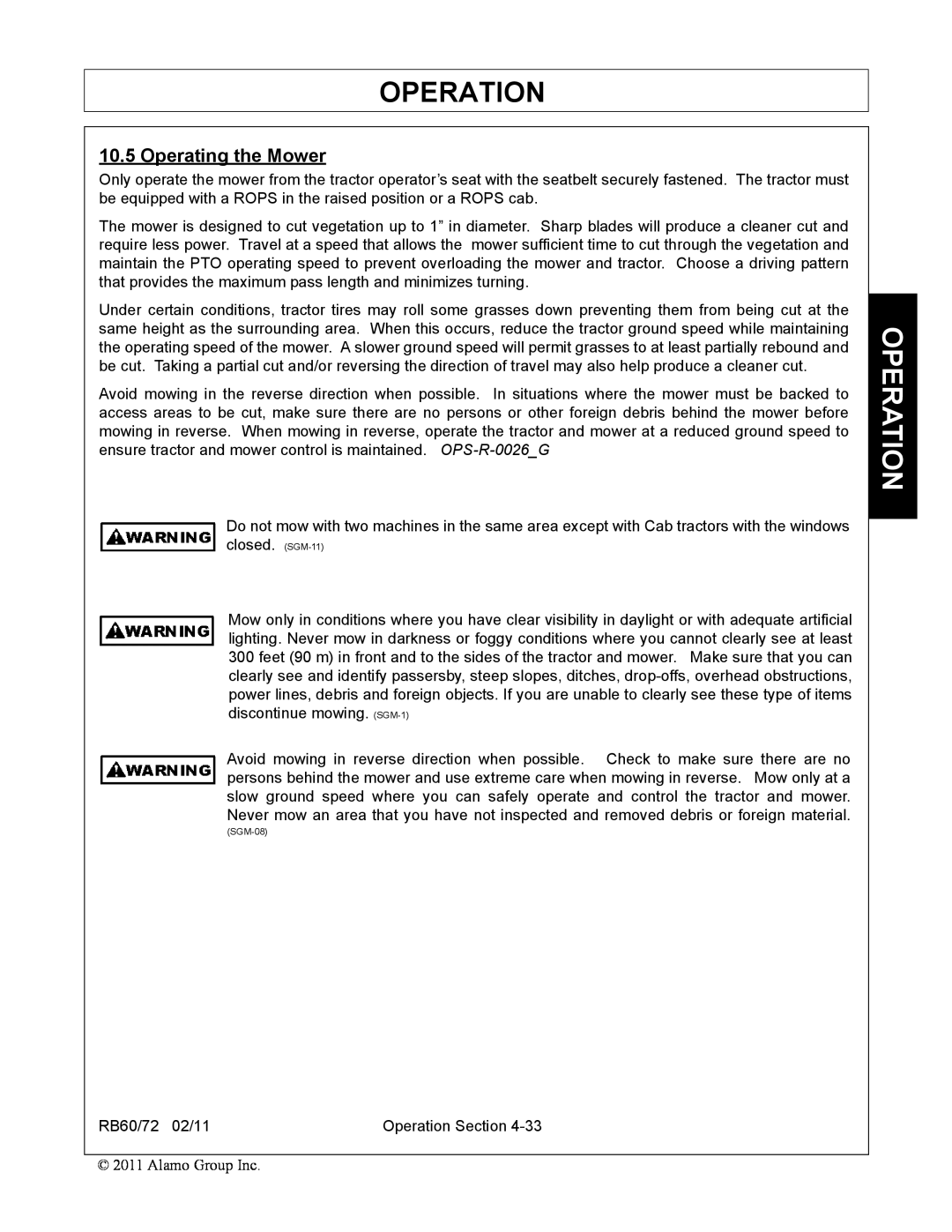 Blue Rhino RB60/72 manual Operation, Operating the Mower, SGM-08 