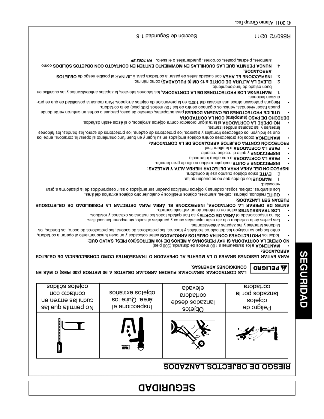 Blue Rhino RB60/72 manual Lanzados Objectos De Riesgo, Seguridad, Arrojados, CORTADORA LA CON autopista PASO DE DERECHO 