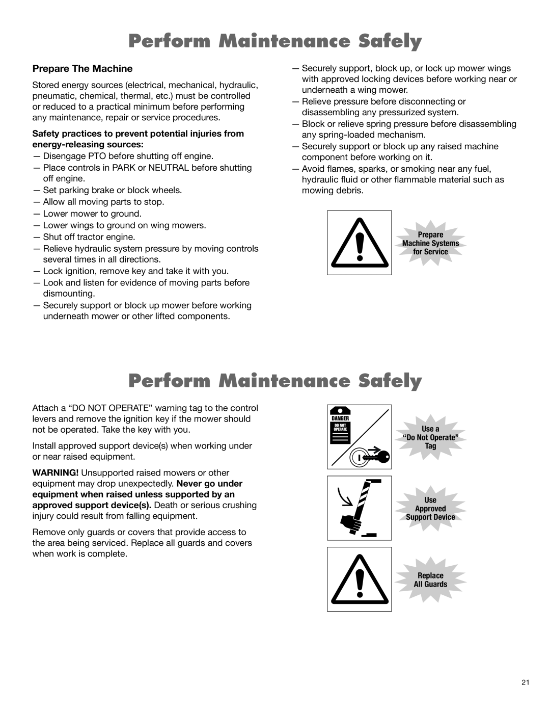 Blue Rhino RB60/72 manual Perform Maintenance Safely, Prepare The Machine 