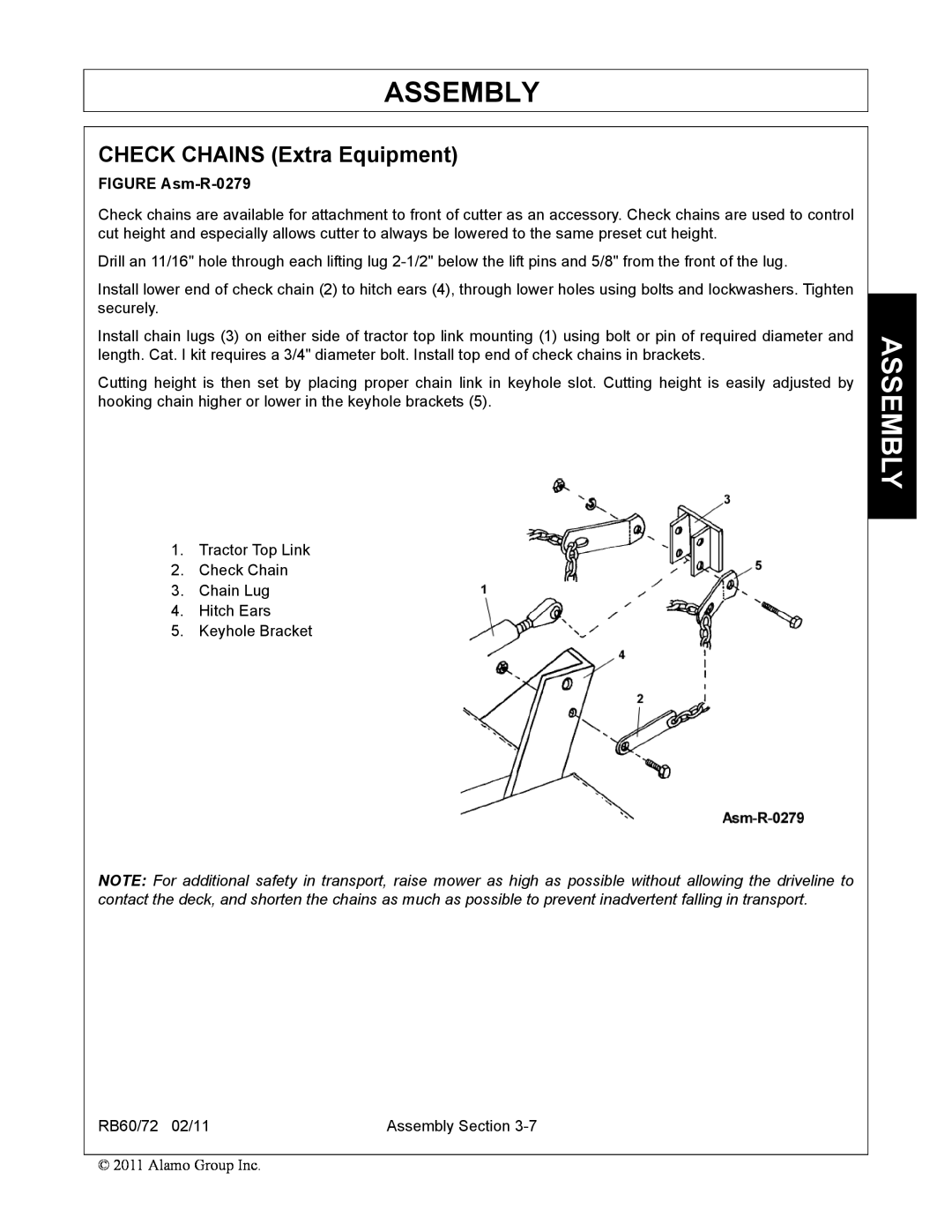 Blue Rhino RB60/72 manual CHECK CHAINS Extra Equipment, Assembly, FIGURE Asm-R-0279 