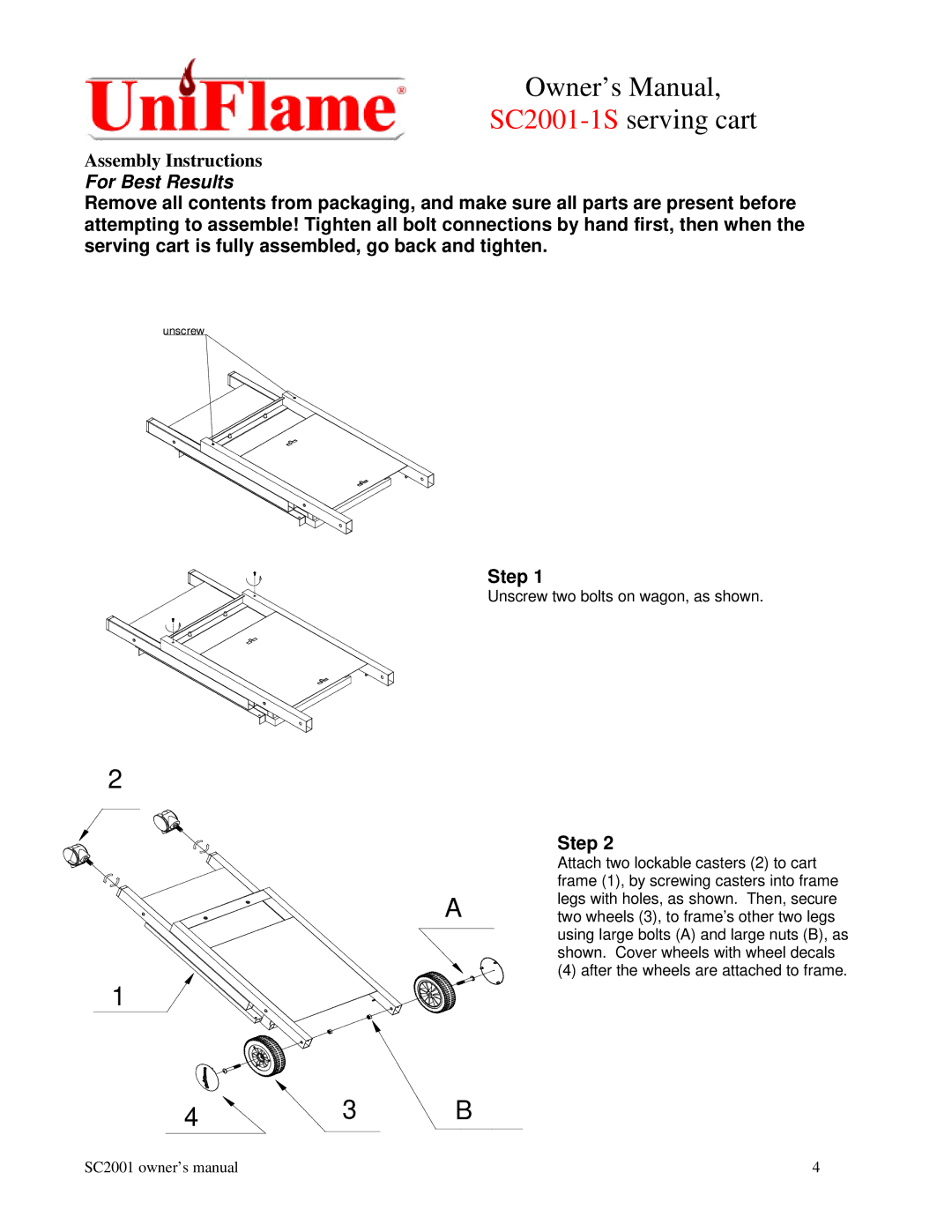 Blue Rhino SC2001-1S manual For Best Results 