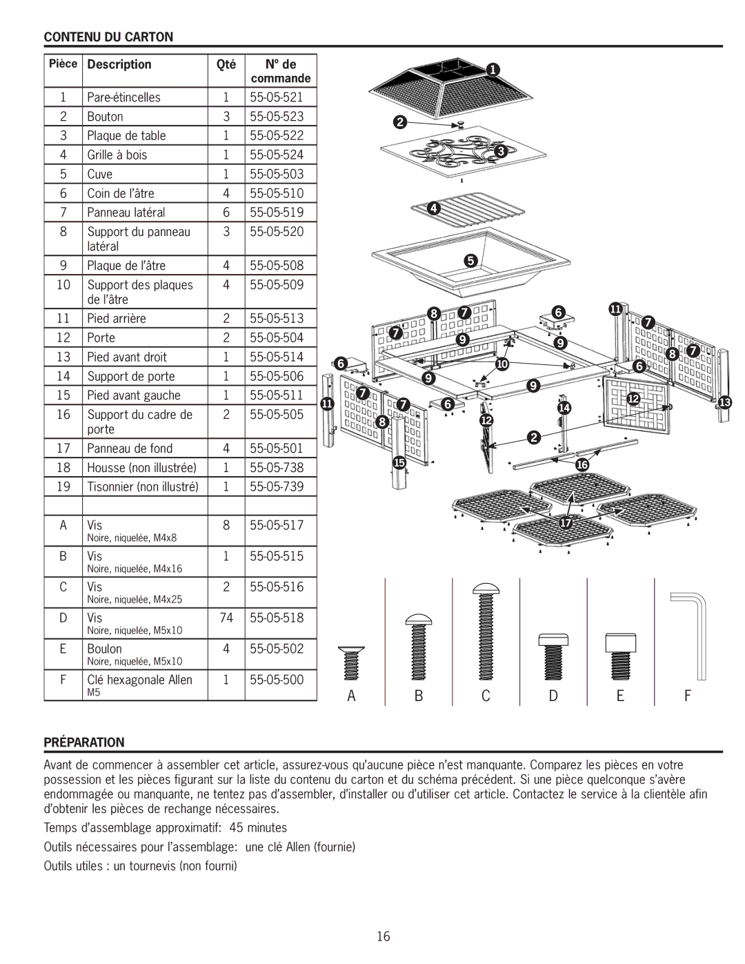 Blue Rhino WAD8160L manual Contenu DU Carton, Description Qté Nº de Commande, Préparation 