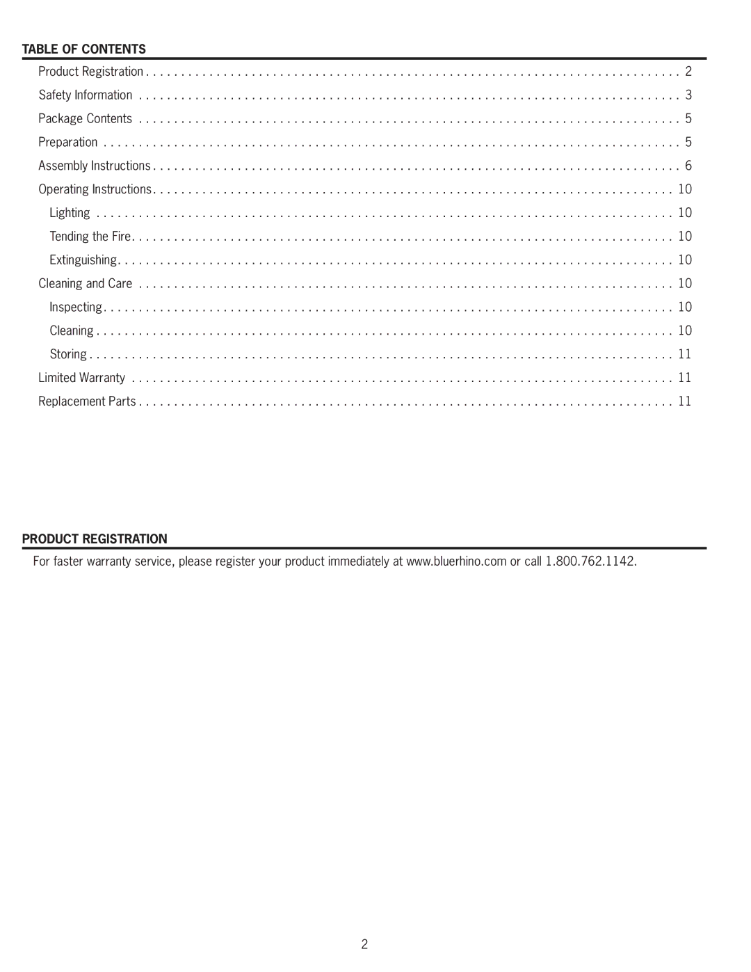 Blue Rhino WAD8160L manual Table of Contents, Product Registration 