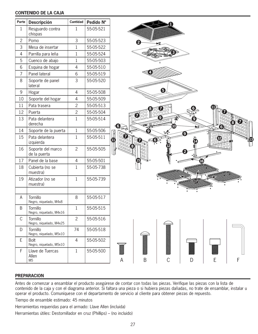 Blue Rhino WAD8160L manual Contenido DE LA Caja, Descripción, Pedido Nº, Preparacion 