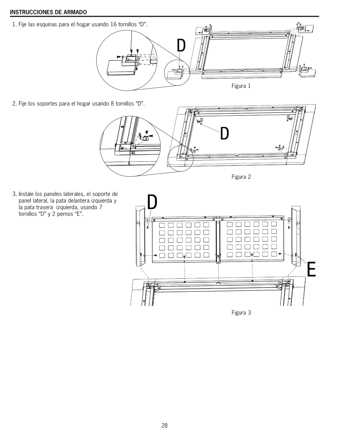 Blue Rhino WAD8160L manual Instrucciones DE Armado, Figura Fije los soportes para el hogar usando 8 tornillos D 