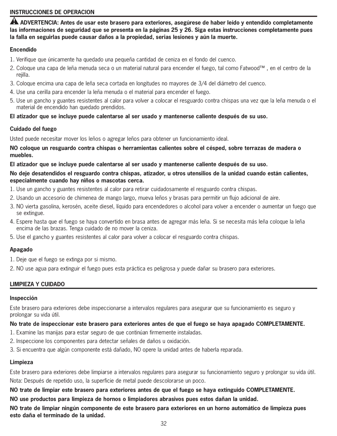 Blue Rhino WAD8160L manual Instrucciones DE Operacion, Apagado, Limpieza Y Cuidado, Inspección 