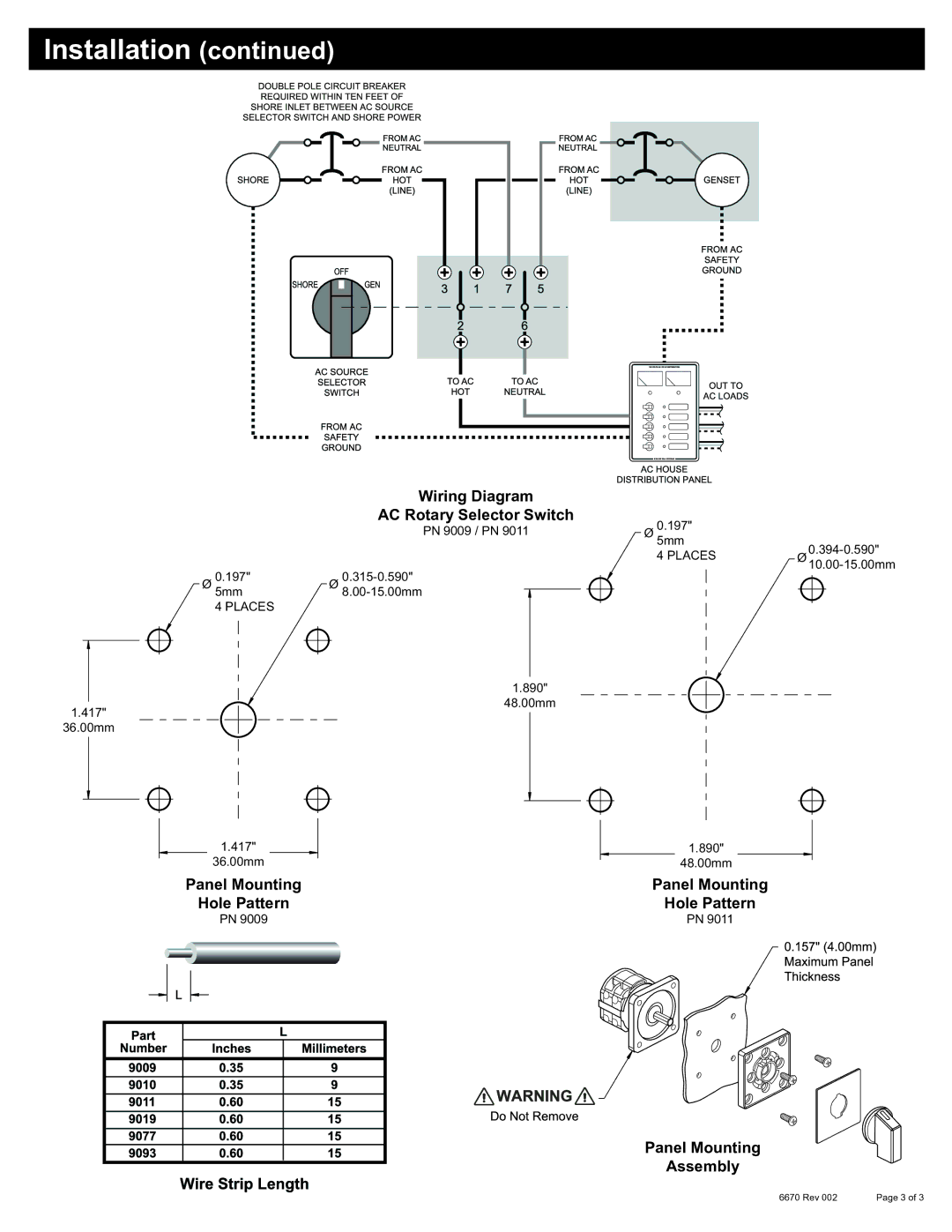 Blue Sea Systems 9009 dimensions AC Rotary Selector Switch, Panel Mounting Hole Pattern Assembly 