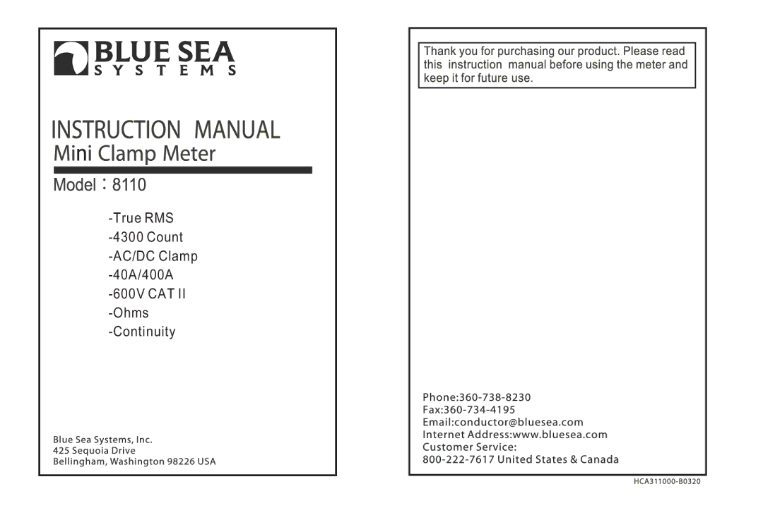 Blue Sea Systems Model: 8110 manual True RMS 