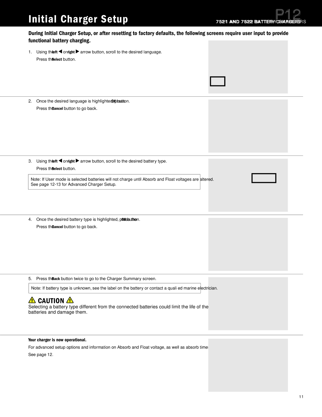 Blue Sea Systems P12 user manual Initial Charger Setup 