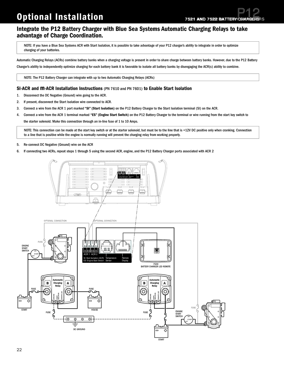 Blue Sea Systems P12 user manual Optional Installation, Optional Connection Fuse 