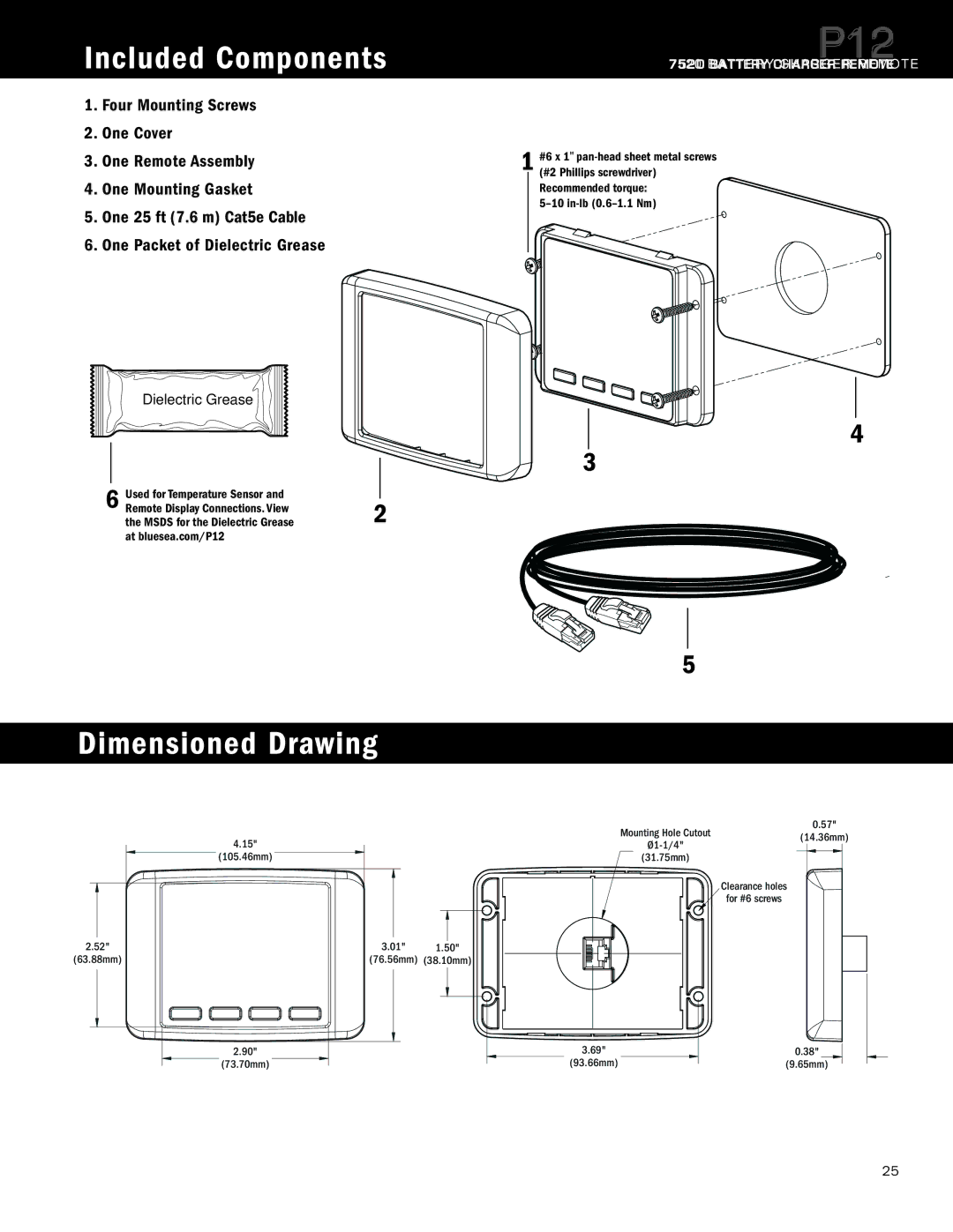 Blue Sea Systems P12 user manual Included Components, Dimensioned Drawing 