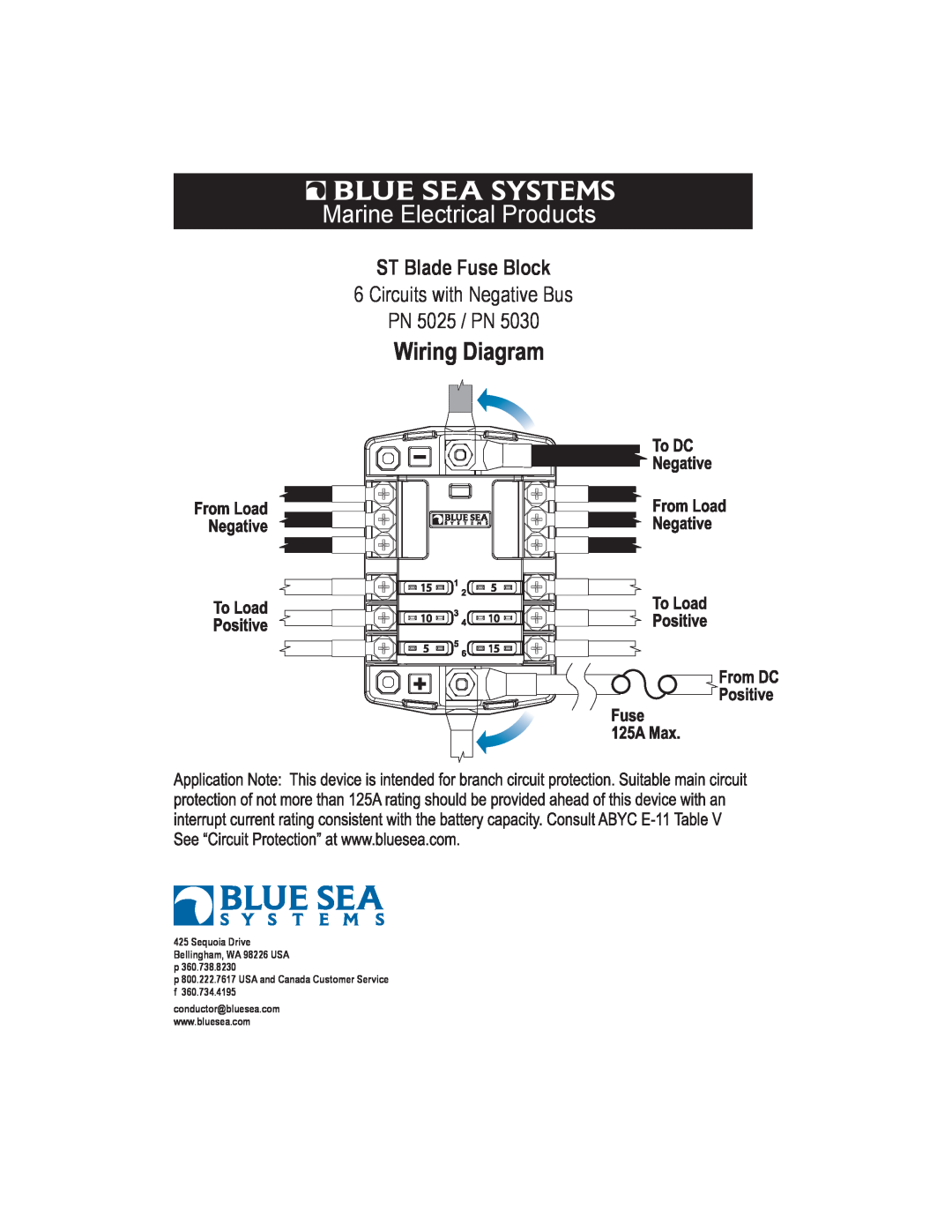 Blue Sea Systems manual Marine Electrical Products, ST Blade Fuse Block, Circuits with Negative Bus PN 5025 / PN 