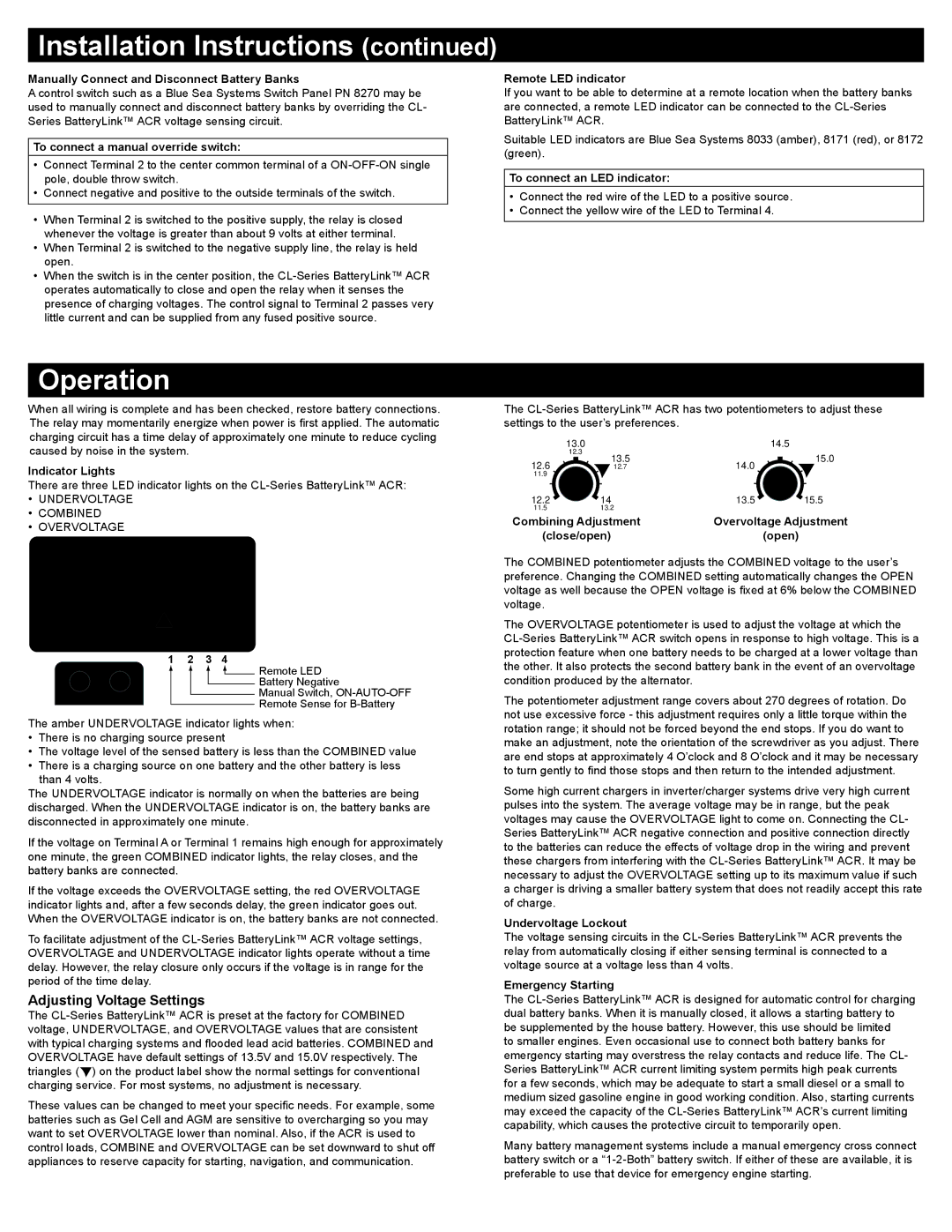 Blue Sea Systems PN 7600 installation instructions Adjusting Voltage Settings 