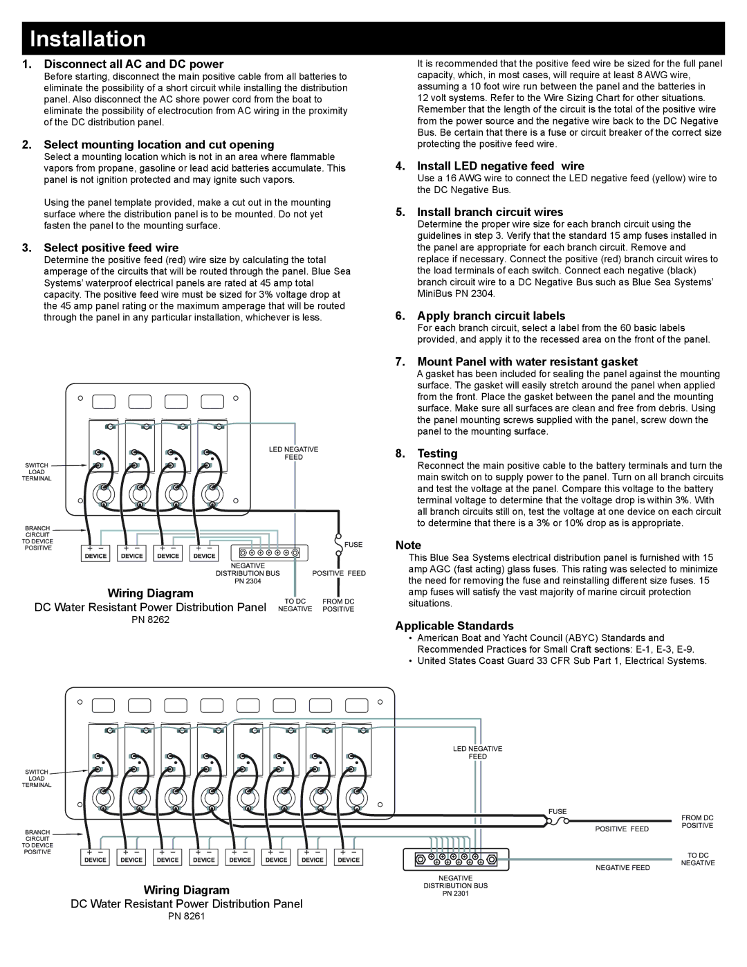 Blue Sea Systems PN 8261 specifications Installation 