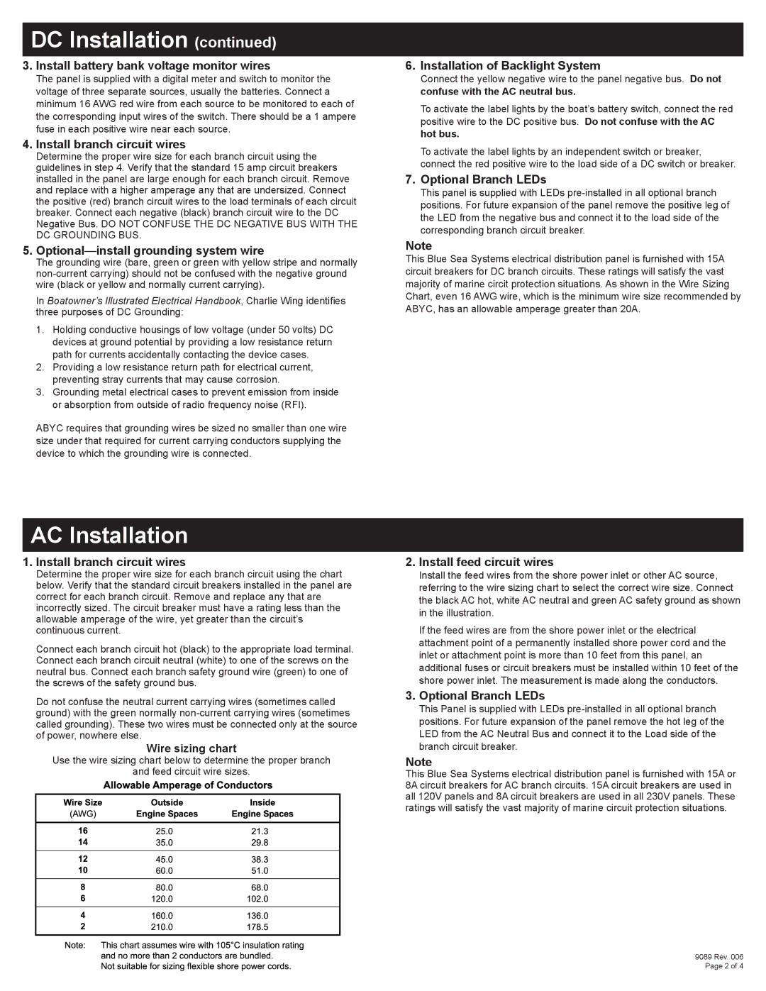 Blue Sea Systems PN 8408 dimensions AC Installation 