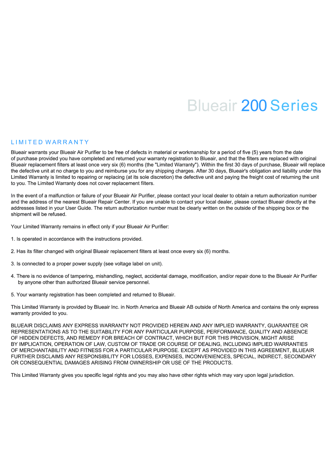 Blueair 200 manual 