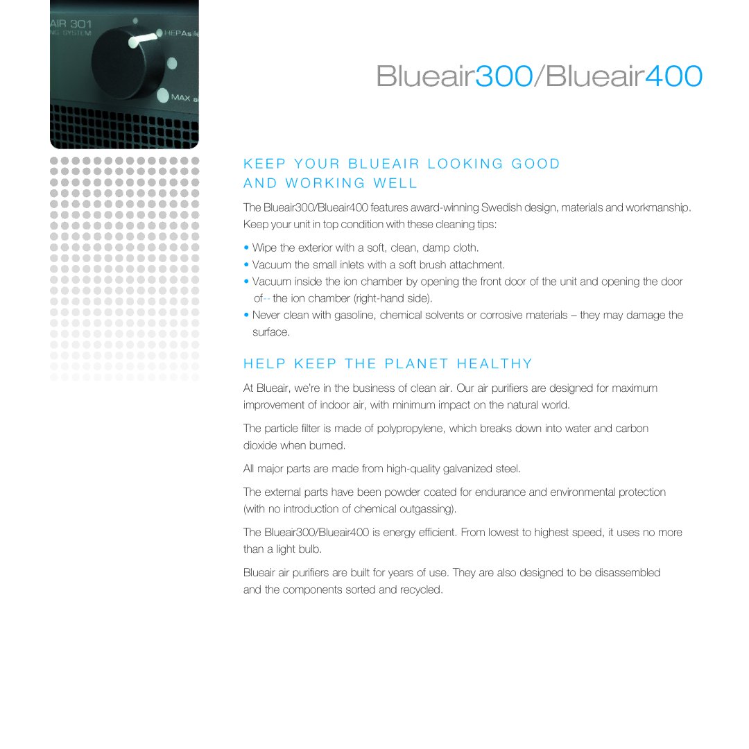 Blueair 400 manual L P K E E P T H E P L a N E T H E a L T H Y 