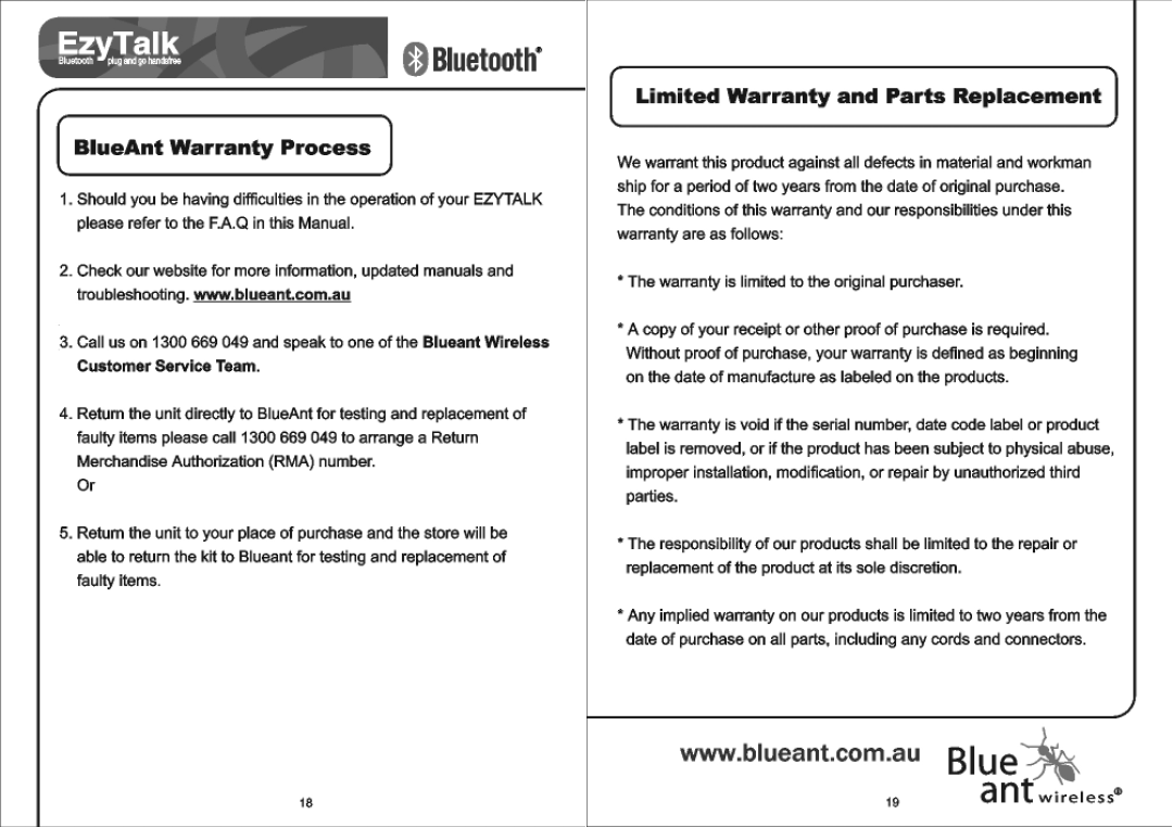 BlueAnt Wireless EzyTalk user manual 