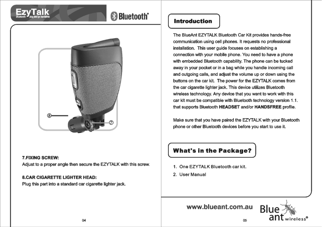 BlueAnt Wireless EzyTalk user manual 