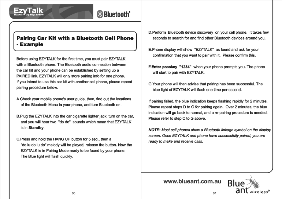 BlueAnt Wireless EzyTalk user manual 