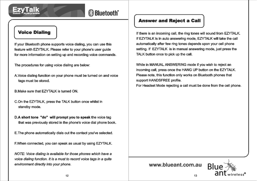 BlueAnt Wireless EzyTalk user manual 